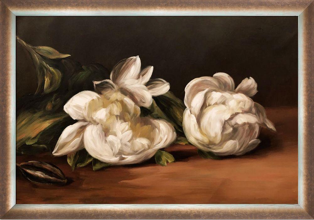 Branch Of White Peonies With Pruning Shears Pre-Framed - Spoleto Bronze 24" X 36"