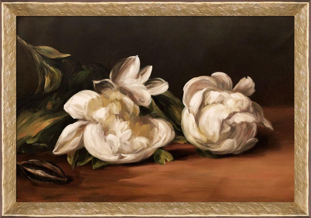 Branch Of White Peonies With Pruning Shears Pre-Framed - Gold Luna Frame 24"X36"