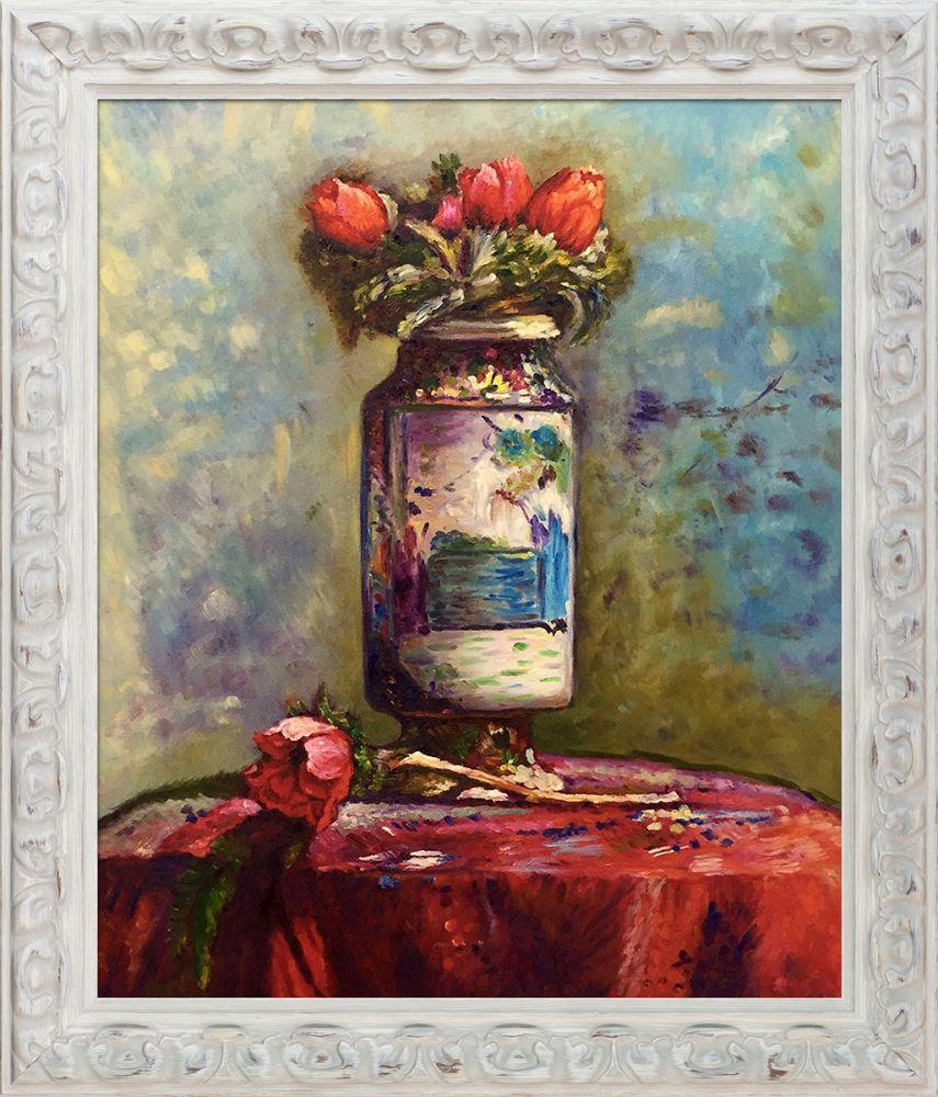 Anemones in a Chinese Vase Pre-Framed - Brimfield Cottage White Frame 20" X 24"