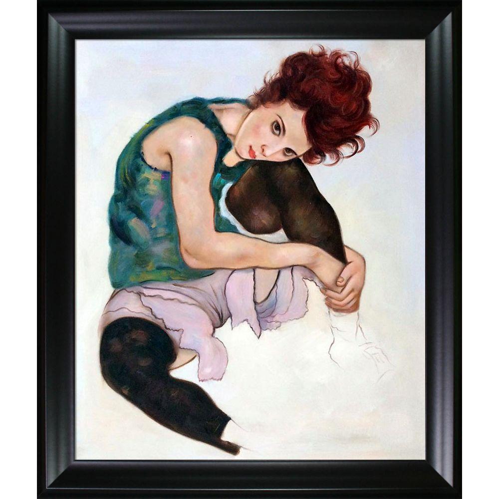 Seated Woman with Legs Drawn Up Pre-framed - Black Matte Frame 20"X24"