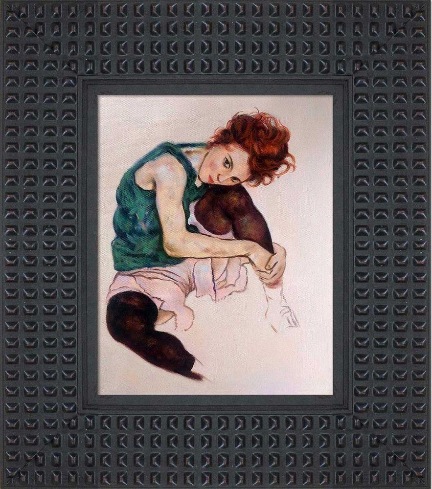 Seated Woman with Legs Drawn Up Pre-Framed - Java Bean Frame 8" X 10"