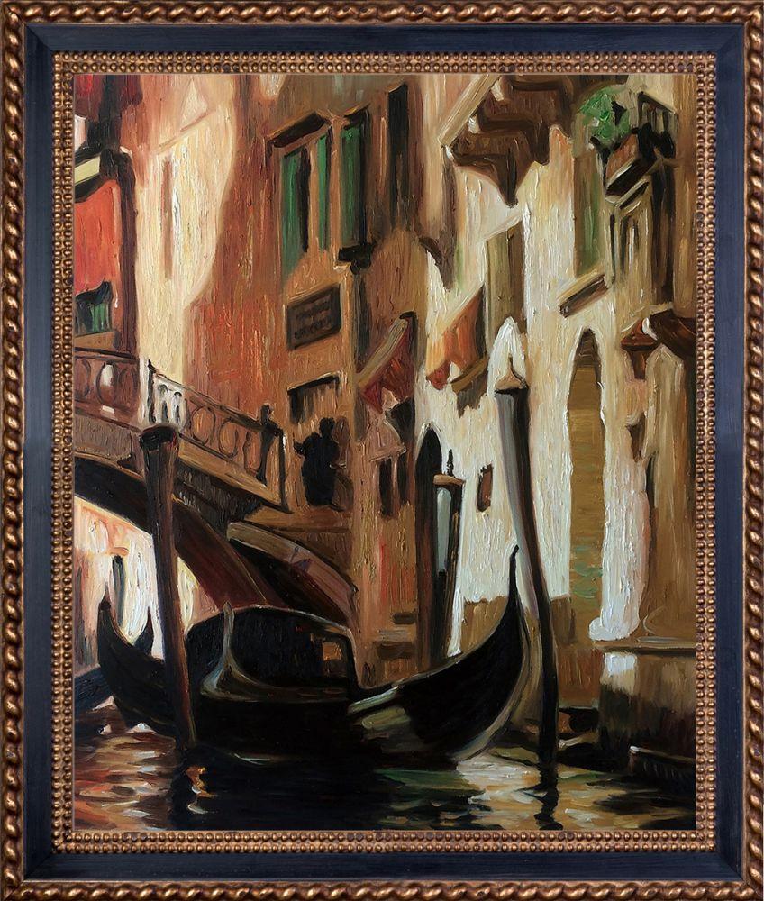 A Venetian Scene Pre-Framed - Verona Black and Gold Braid 20" X 24"