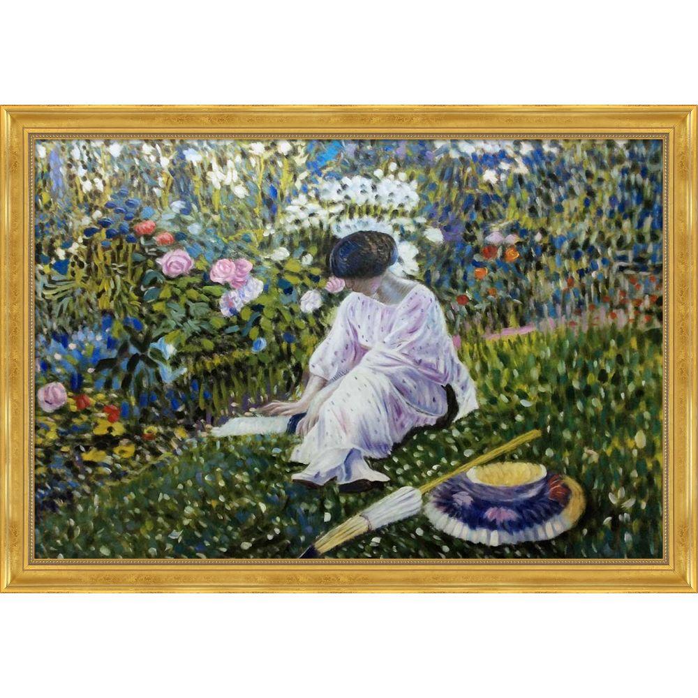 Lady in the Garden in June Pre-framed - Milan Gold Frame 24" X 36"