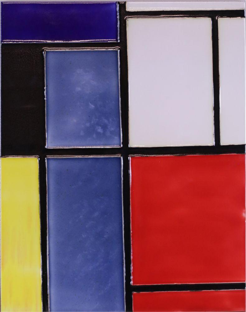 Tableau 3 with Orange-Red, Yellow, Black, Blue and Gray Trivet/Wall Accent Tile (Felt Back)
