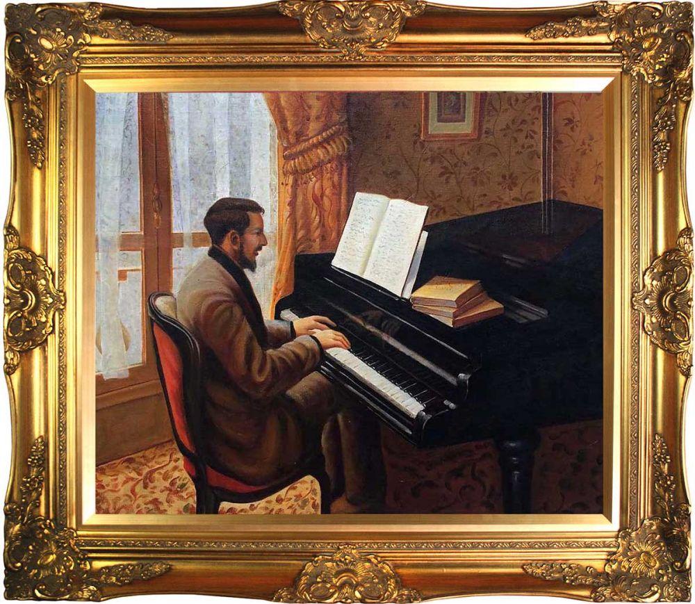 Young Man Playing the Piano Pre-Framed - Victorian Gold Frame 20"X24"