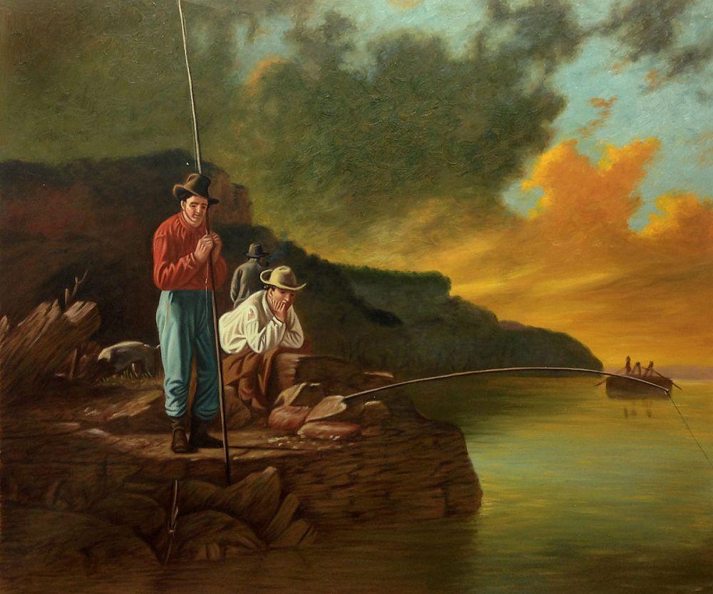 Bingham - Fishing on the Mississippi (Oil Painting Reproduction)