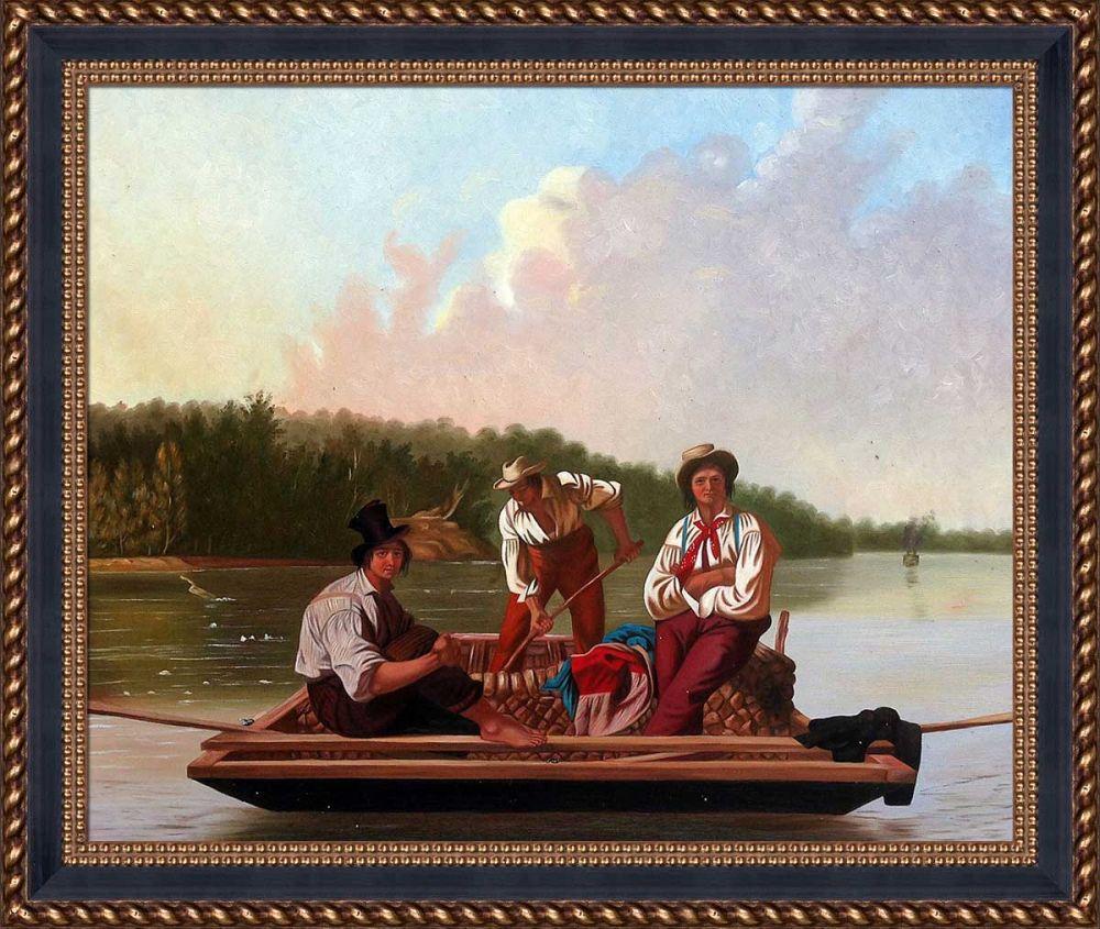 Boatmen on the Missouri, 1846 Pre-Framed - Verona Black and Gold Braid 20" X 24"