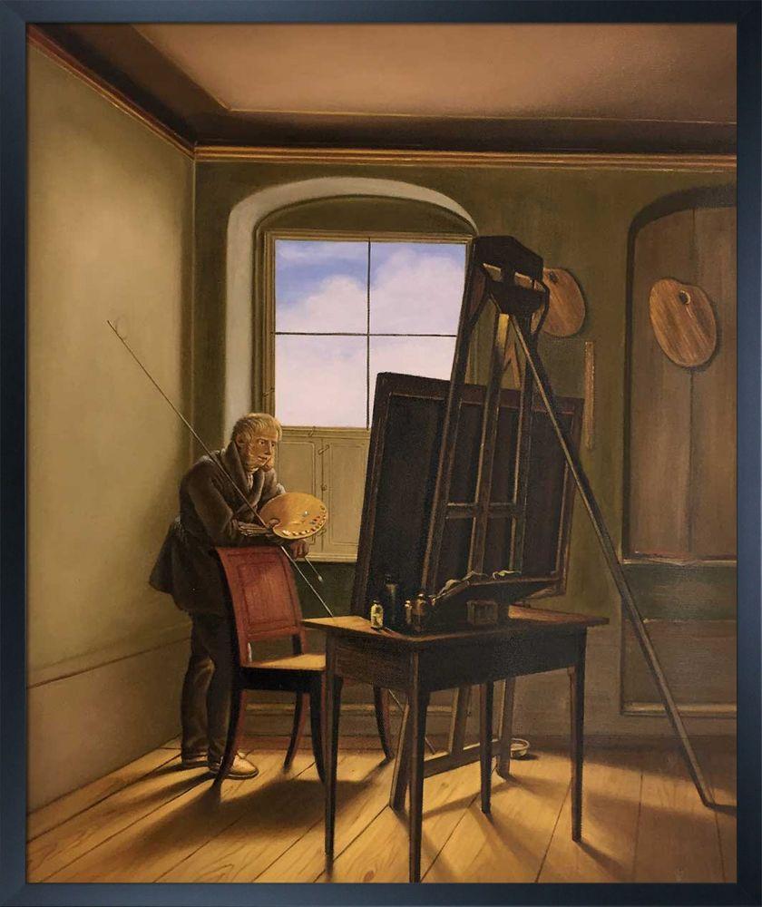 Caspar David Friedrich in his Studio Pre-framed - Studio Black Wood Frame 20"X24"