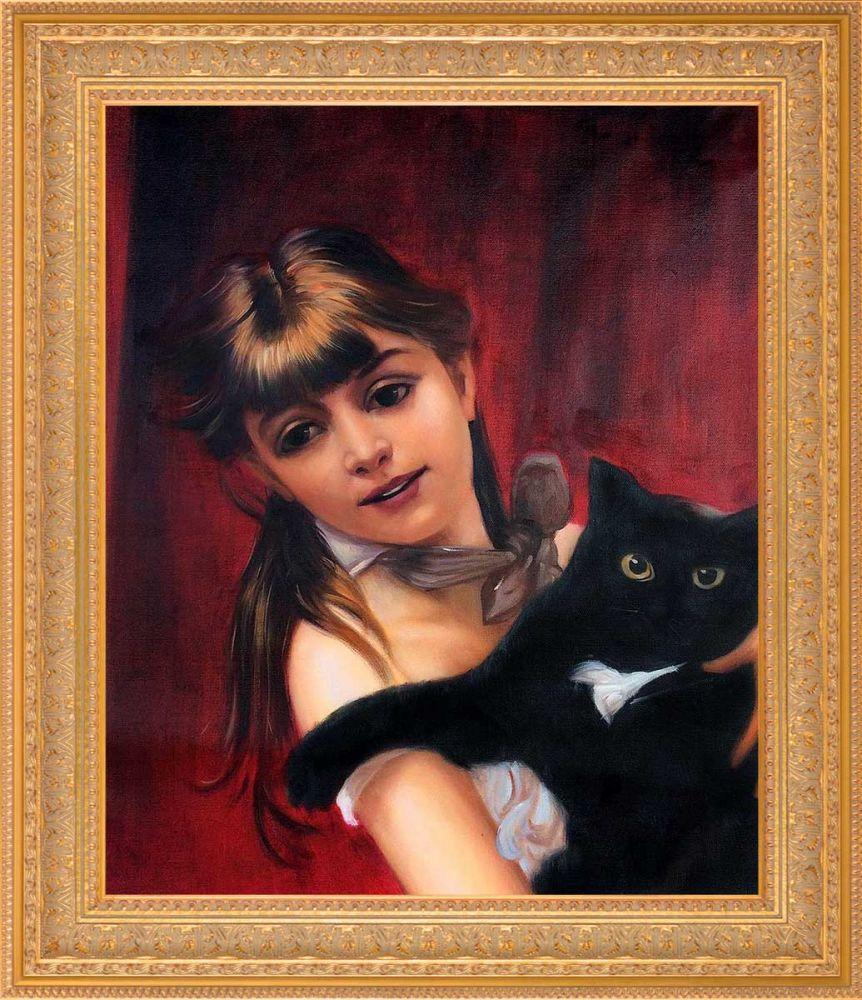 Girl with Black Cat, 1885 Pre-Framed - Sovereign Frame 20" X 24"