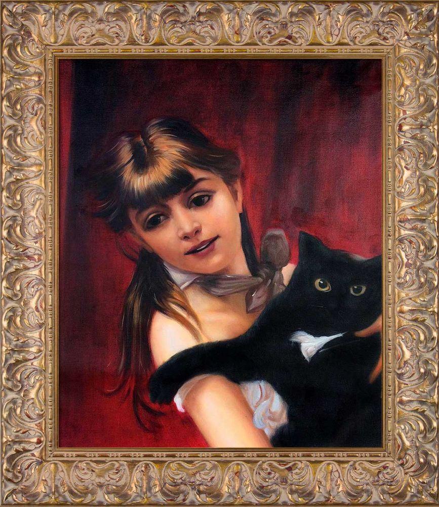 Girl with Black Cat, 1885 Pre-Framed - Espana Gold Frame 20"X24"