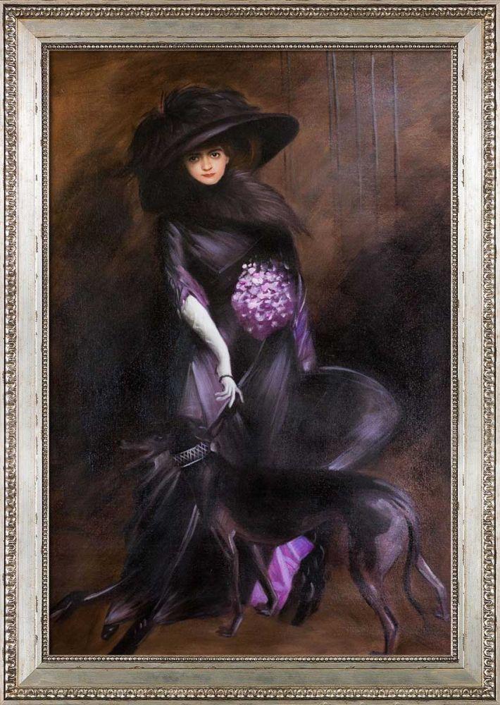 Portrait of the Marchesa Luisa Casati with a Greyhound, 1908 Pre-Framed - Versailles Silver King Frame 24" X 36"