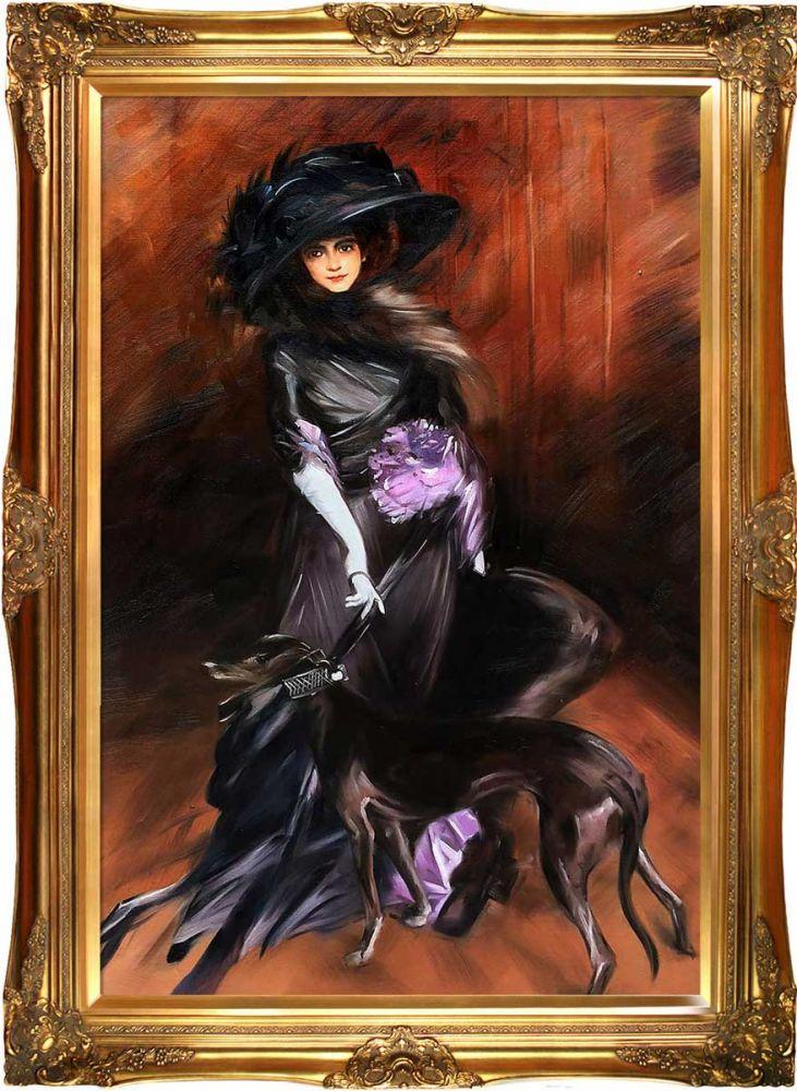 Portrait of the Marchesa Luisa Casati with a Greyhound, 1908 Pre-Framed - Victorian Gold Frame 24"X36"