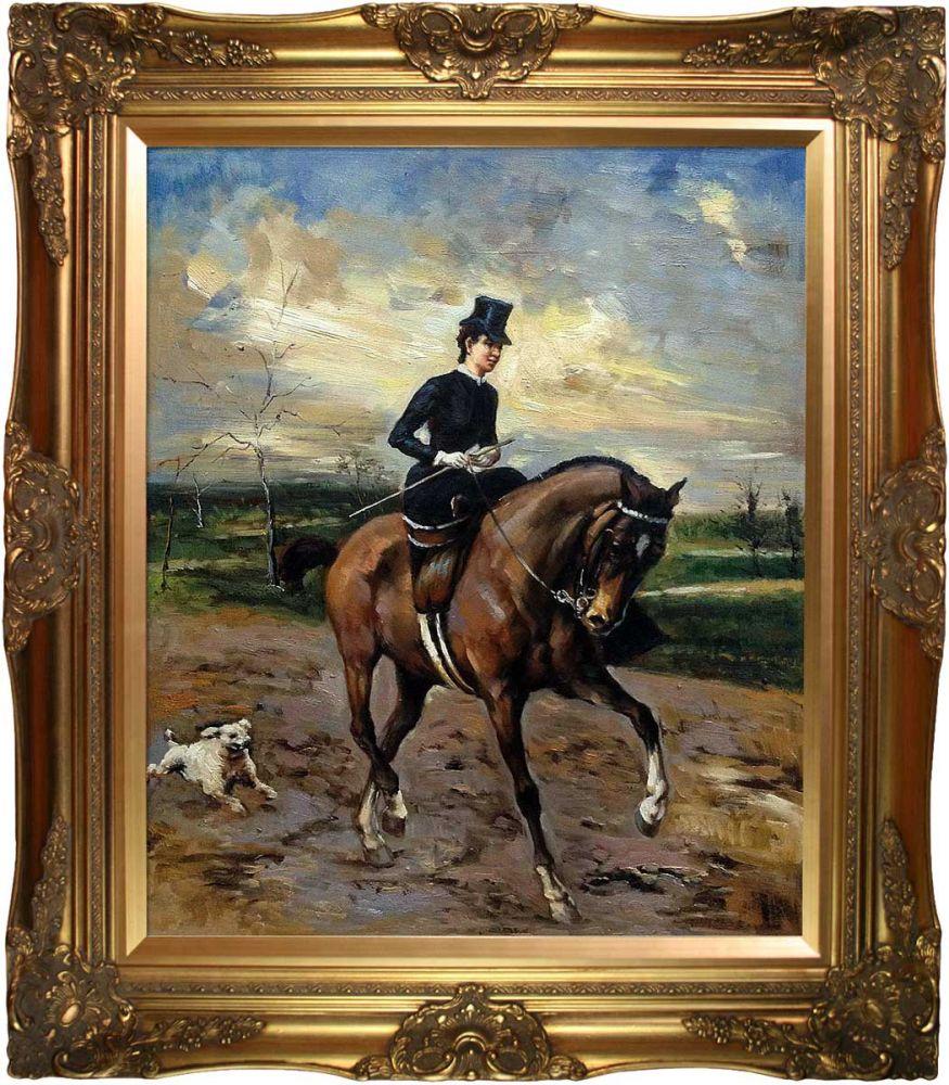 The Amazon with Puppy Pre-Framed - Victorian Gold Frame 20"X24"