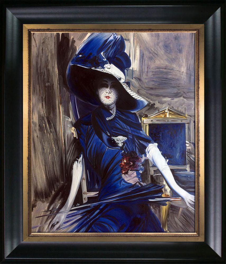The Divine in Blue Pre-Framed - Black Matte King and Piccino Luminoso Custom Stacked Frame 20" X 24"