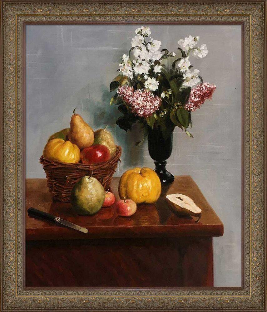 Still Life with Flowers and Fruit Pre-Framed - Victorian Bronze Frame 20