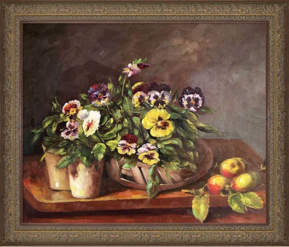Still Life with Pansies Pre-Framed - Victorian Bronze Frame 20