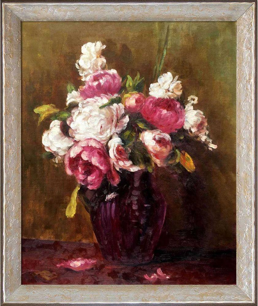 White Peonies and Roses, Narcissus Pre-Framed - Silver Luna Frame 20"X24"