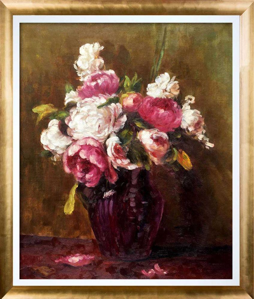 White Peonies and Roses, Narcissus Pre-Framed - Gold Luminoso with Studio White Custom Stacked Frame 20" X 24"