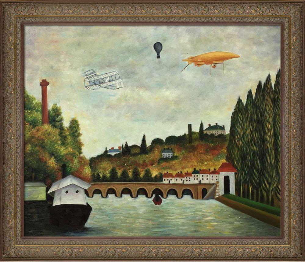 View of the Bridge in Sevres and the Hills of Clamart, Saint-Cloud and Bellevue with biplane, balloon and dirigible Pre-Framed - Victorian Bronze Frame 20