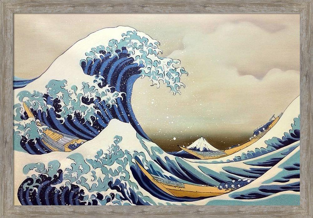 The Great Wave off Kanagawa Pre-Framed - Metropolitan Pewter Frame 24" X 36"