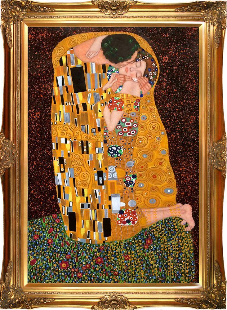 The Kiss (Full view) Pre-Framed - Victorian Gold Frame 24"X36"