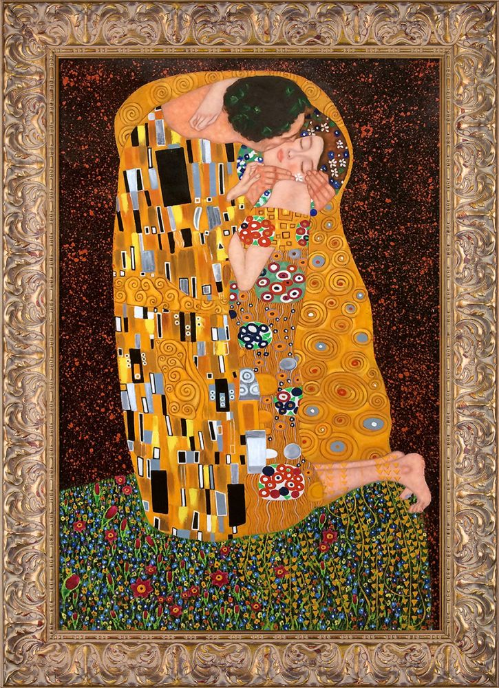 The Kiss (Full view) Pre-Framed - Espana Gold Frame 24" X 36"