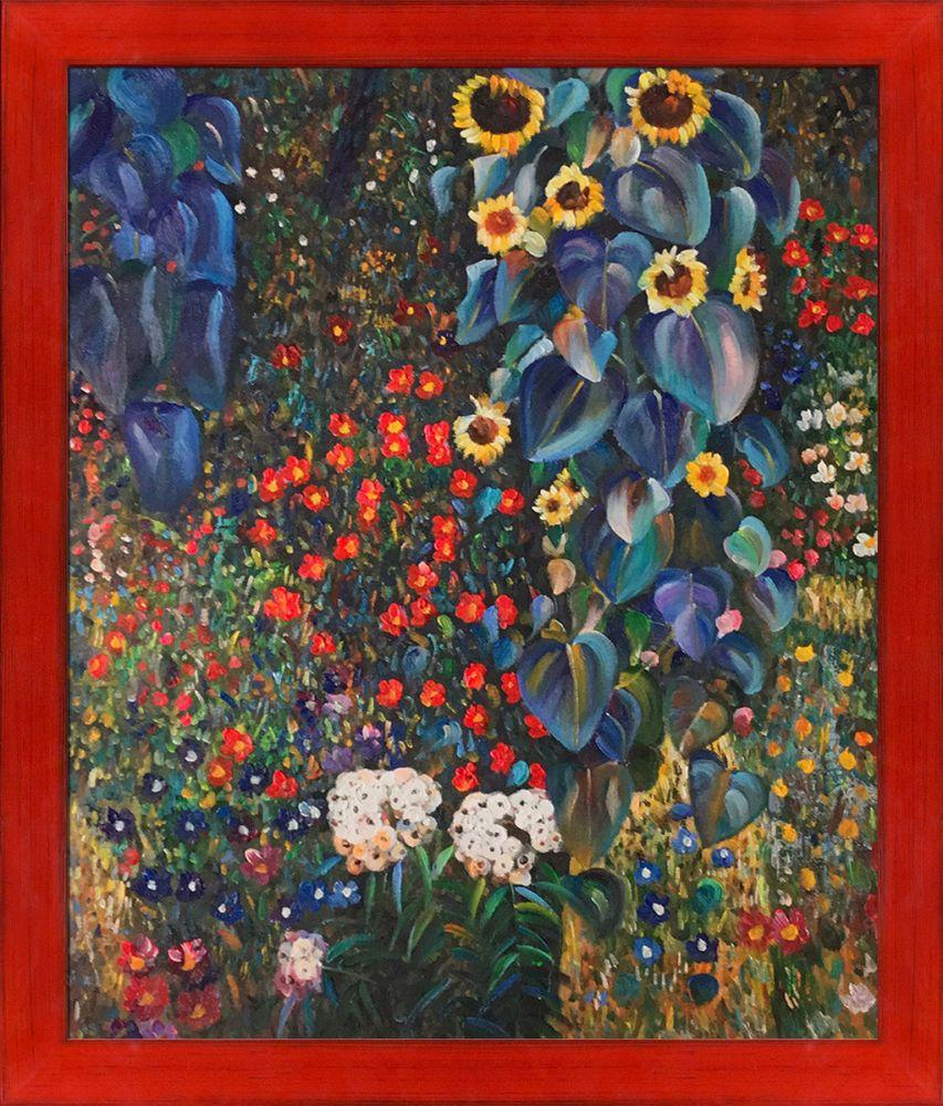 Farm Garden with Sunflowers Pre-Framed - Stiletto Red Frame 20" X 24"