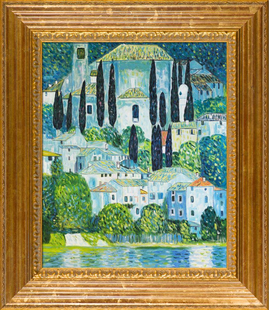 Church in Cassone (Landscape with Cypress) Oil Painting Pre-Framed - Vienna Gold Leaf Frame 20"X24"