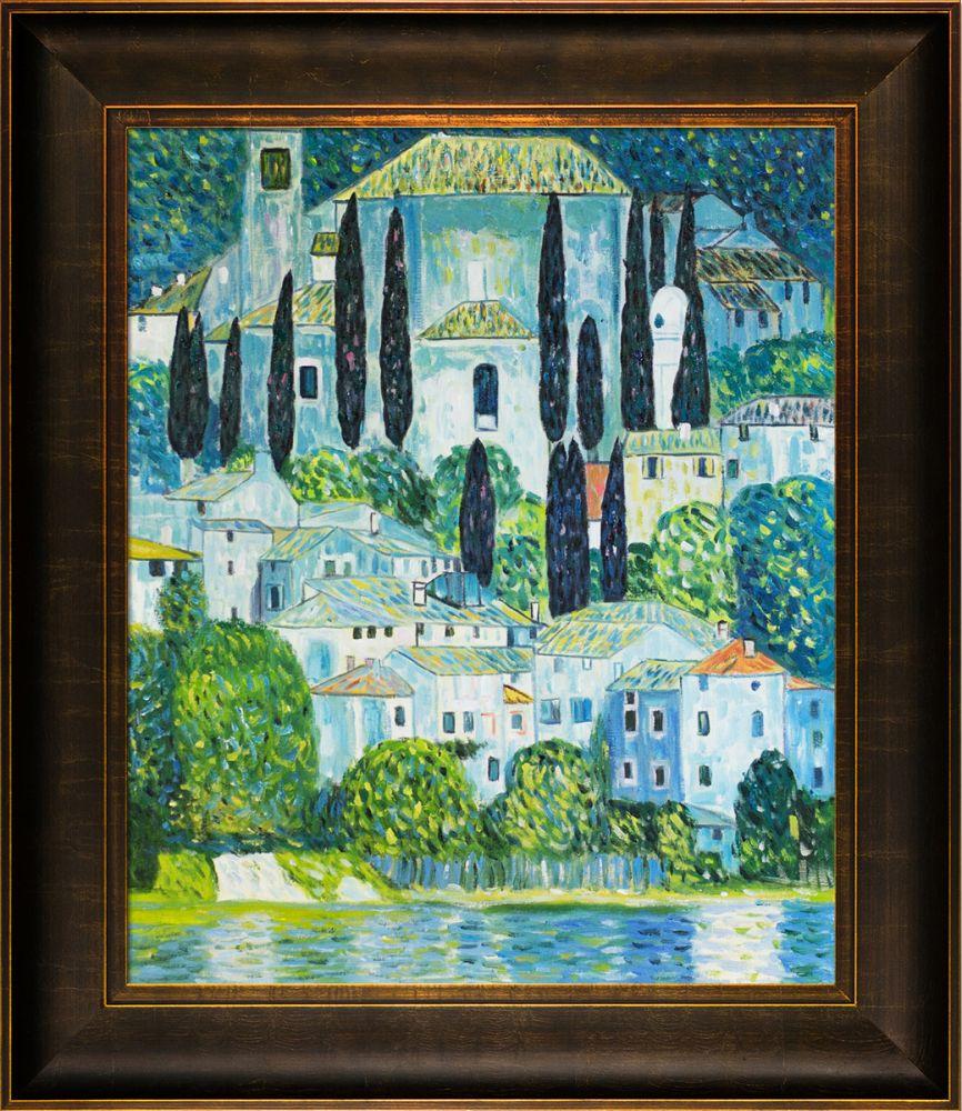 Church in Cassone (Landscape with Cypress) Oil Painting Pre-Framed - Veine D'Or Bronze Scoop Frame 20"X24"