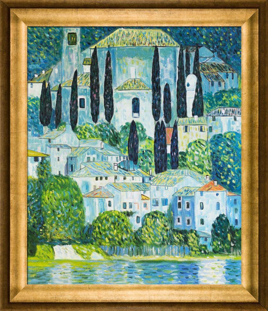 Church in Cassone (Landscape with Cypress) Oil Painting Pre-Framed - Athenian Gold Frame 20"X24"
