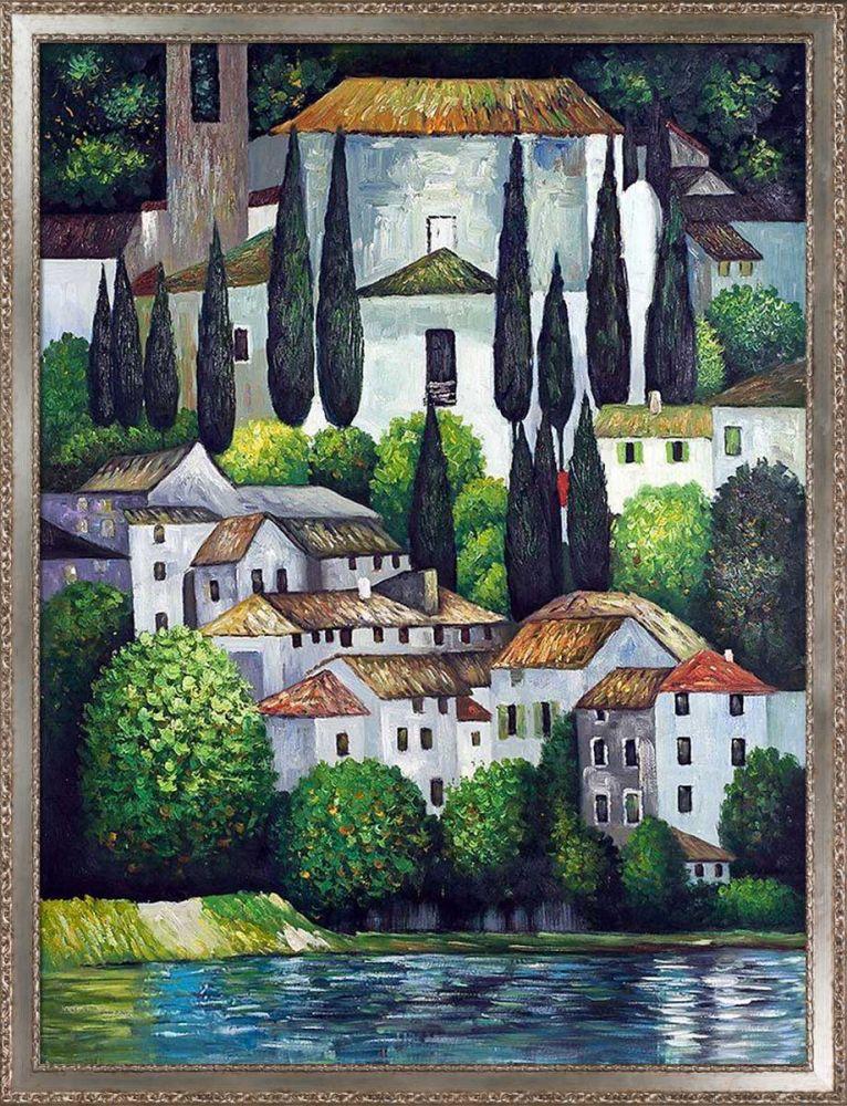 Church in Cassone (Landscape with Cypress) Pre-Framed - Versailles Silver Salon Frame 36"X48"