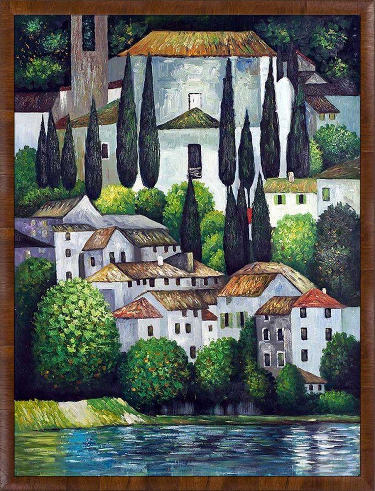 Church in Cassone (Landscape with Cypress) Pre-Framed - Panzano Olivewood Frame 36"X48"