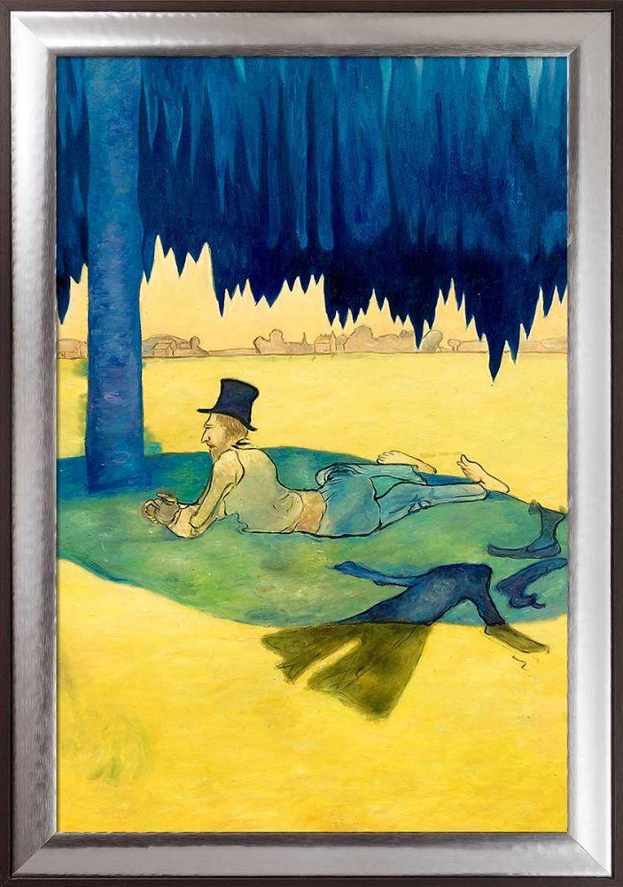 Man Sheltering Beneath a Tree Pre-Framed - Magnesium Silver Frame 24" X 36"