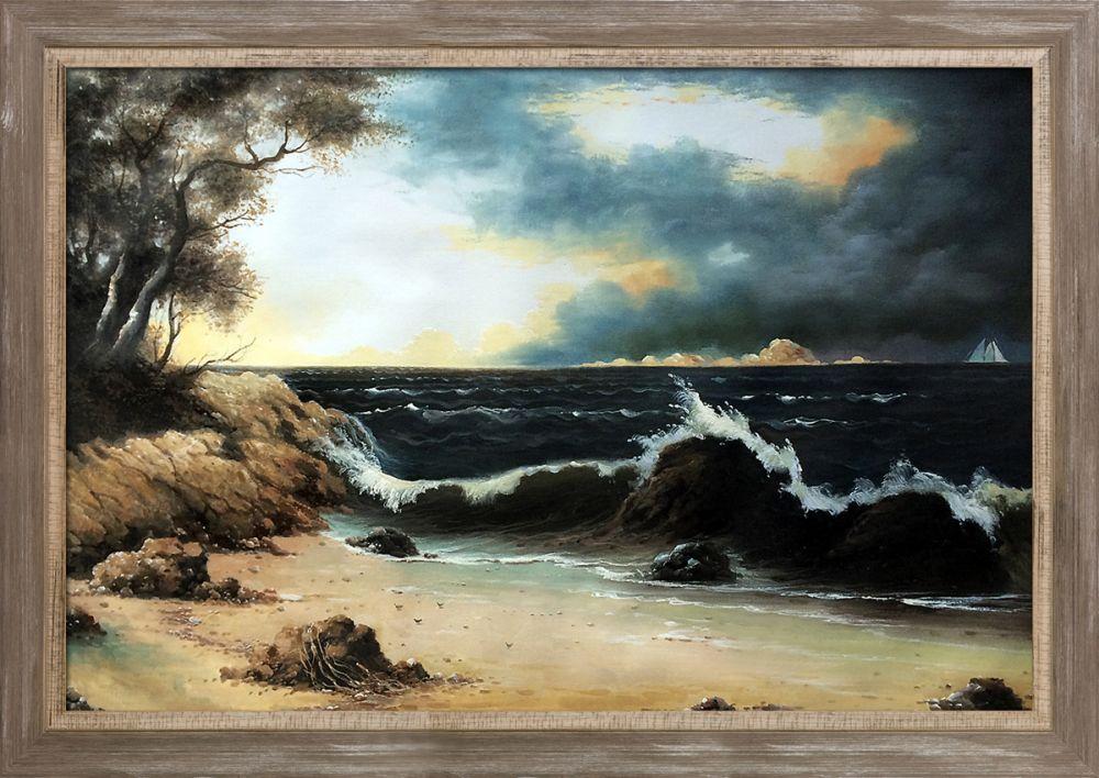 Storm Clouds Over the Coast Pre-Framed - Miramar Distressed Charcoal Grey Frame 24" X 36"