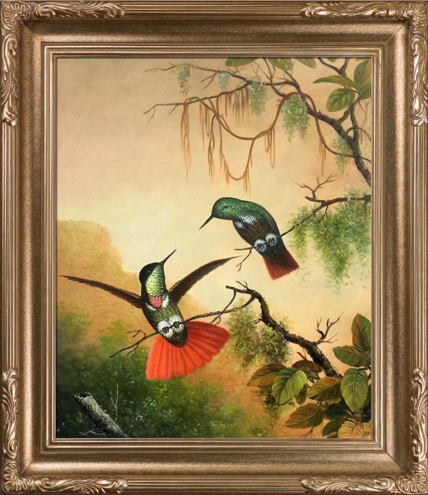 Two Hooded Visorbearer Hummingbirds Pre-framed - Florentine Dark Champagne Frame 20"X24"