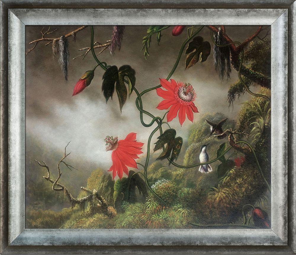 Passion Flowers with Hummingbirds, 1893 Pre-Framed - Athenian Distressed Silver Frame 20"X24"