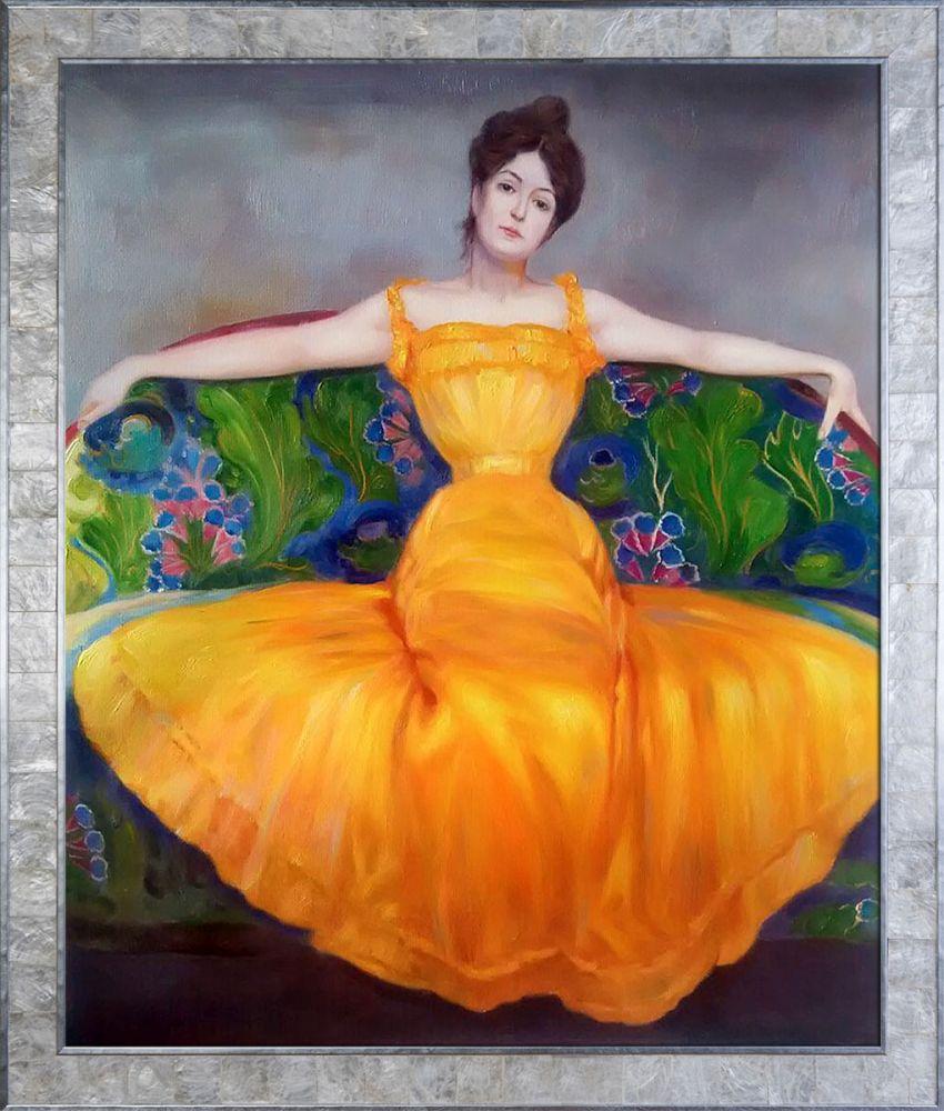 Lady in Yellow Dress Pre-Framed - Silver Pearl Frame 20