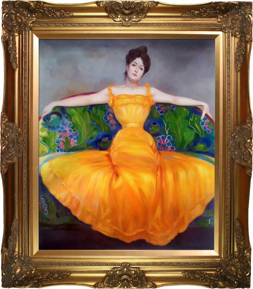 Lady in Yellow Dress Pre-Framed - Victorian Gold Frame 20"X24"