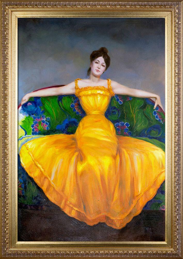 Lady in Yellow Dress Pre-Framed - Elegant Gold Frame 24"X36"