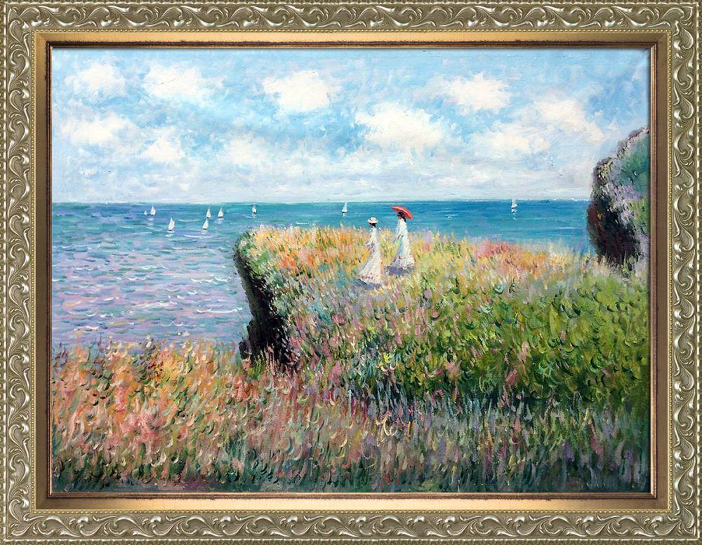 Cliff Walk at Pourville Pre-Framed - Rococo Silver and Piccino Luminoso Custom Stacked Frame 30" X 40"