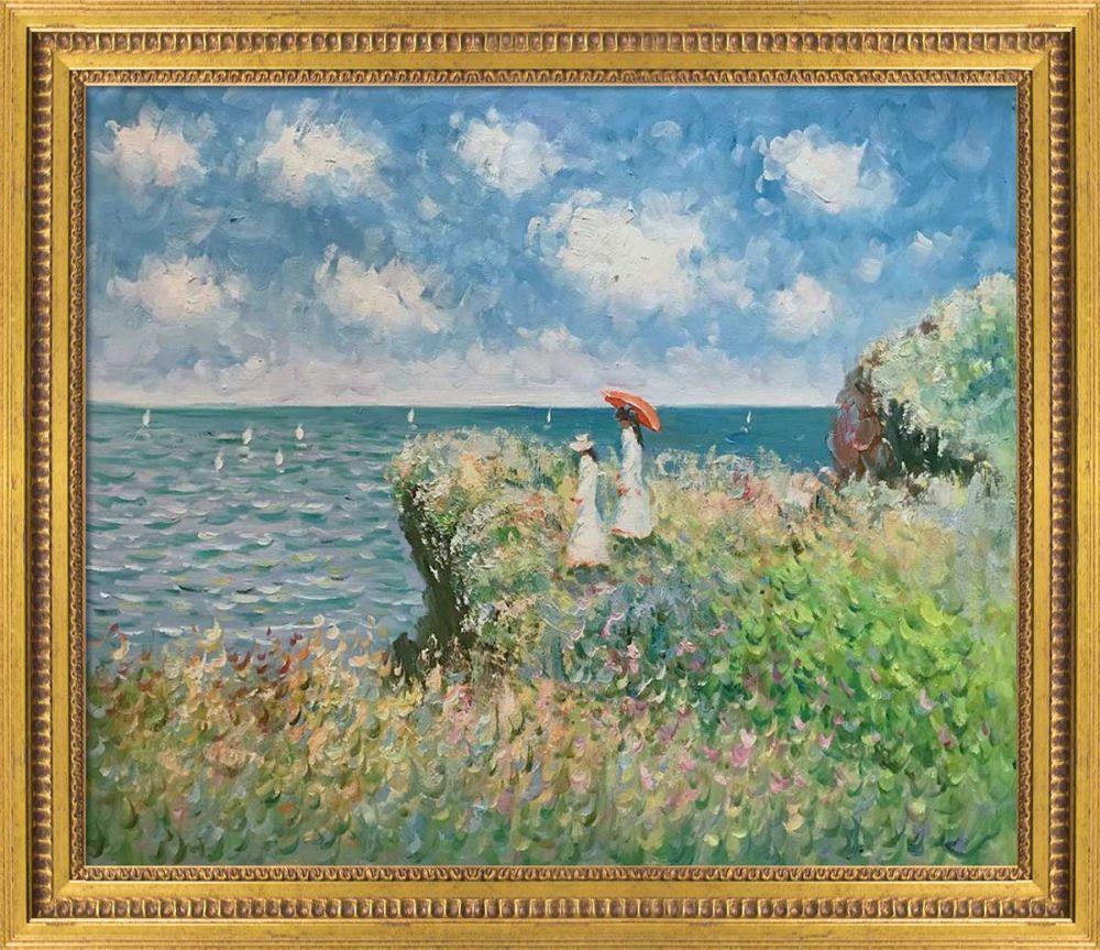 Cliff Walk At Pourville Pre-Framed - Versailles Gold Queen Frame 20" X 24"