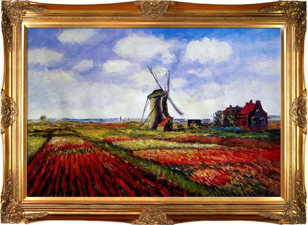 Tulip Field with the Rijnsburg Windmill Pre-Framed - Victorian Gold Frame 24"X36"