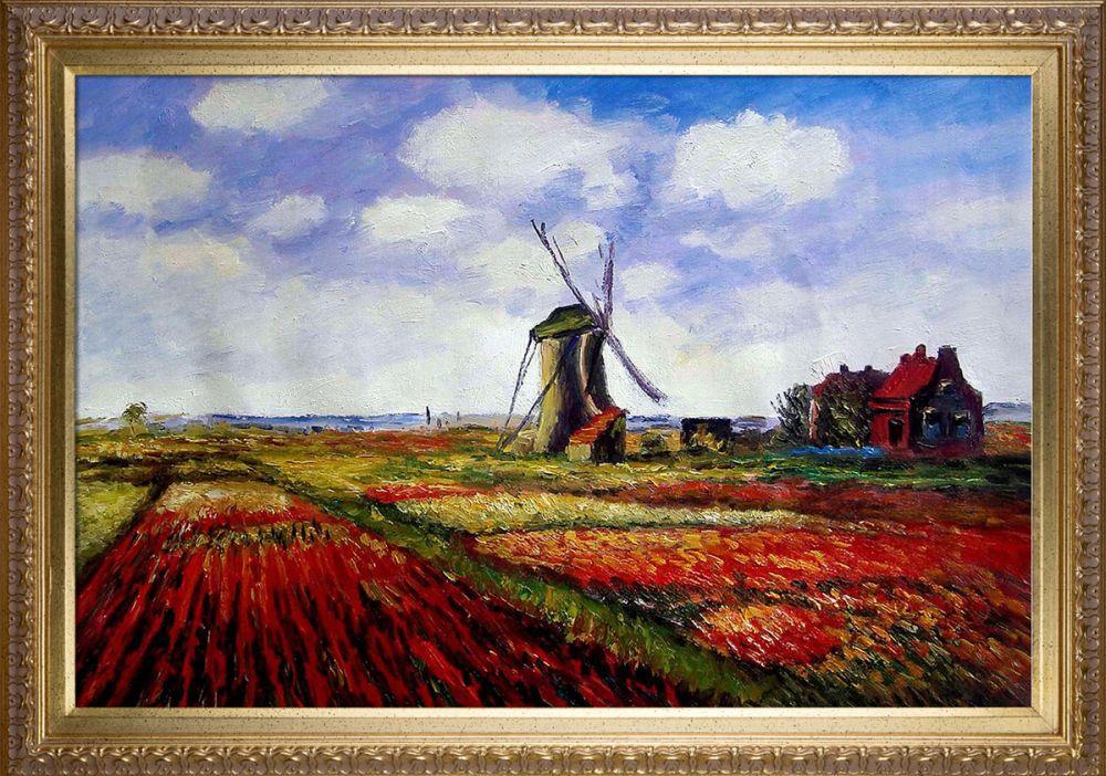 Tulip Field with the Rijnsburg Windmill Pre-Framed - Elegant Gold Frame 24"X36"