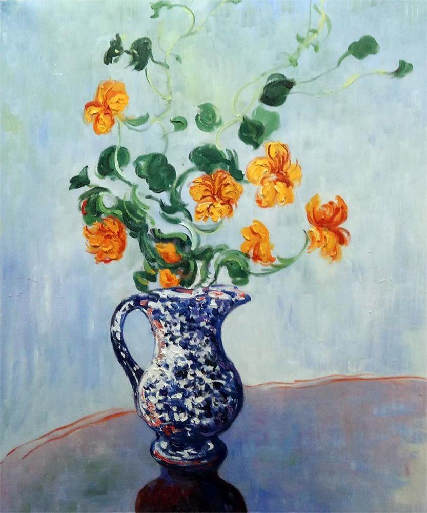 Nasturtiums in a Blue Vase