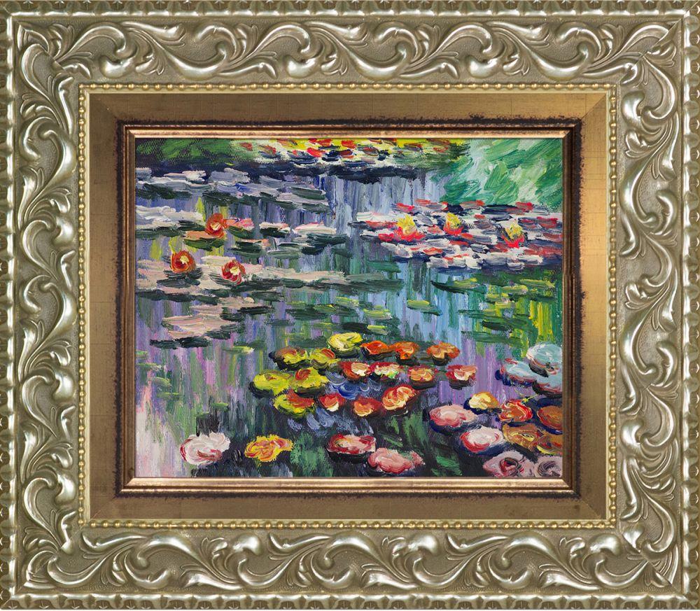 Water Lilies (pink) with Rococo Silver Pre-Framed - Rococo Silver and Piccino Luminoso Custom Stacked Frame 8" X 10"