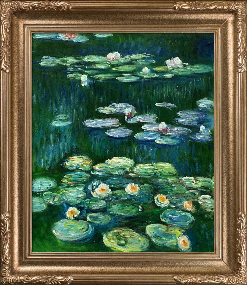 White and Yellow Water Lilies Pre-Framed - Florentine Dark Champagne Frame 20"X24"