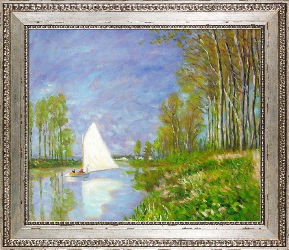 Small Boat on the Small Branch of the Seine at Argenteuil Pre-Framed - Versailles Silver King Frame 20" X 24"