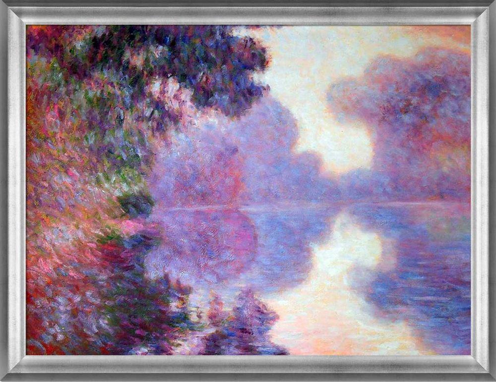 Misty Morning on the Seine (pink), 1897 Pre-Framed - Athenian Silver Frame 30"X40"
