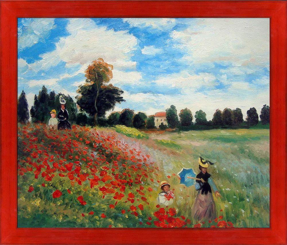 Poppy Field in Argenteuil Pre-Framed - Stiletto Red Frame 20" X 24"