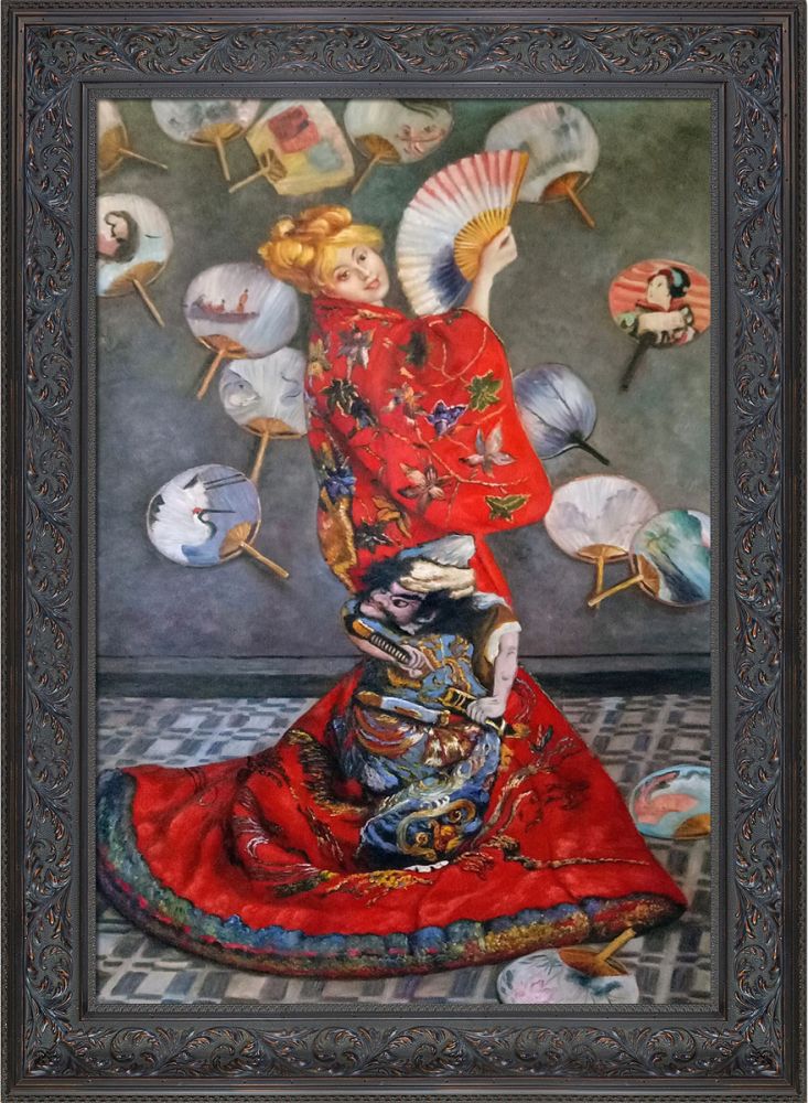 La Japonaise (Camille Monet in Japanese Costume) Pre-Framed - Black Spanish Walnut Frame 24